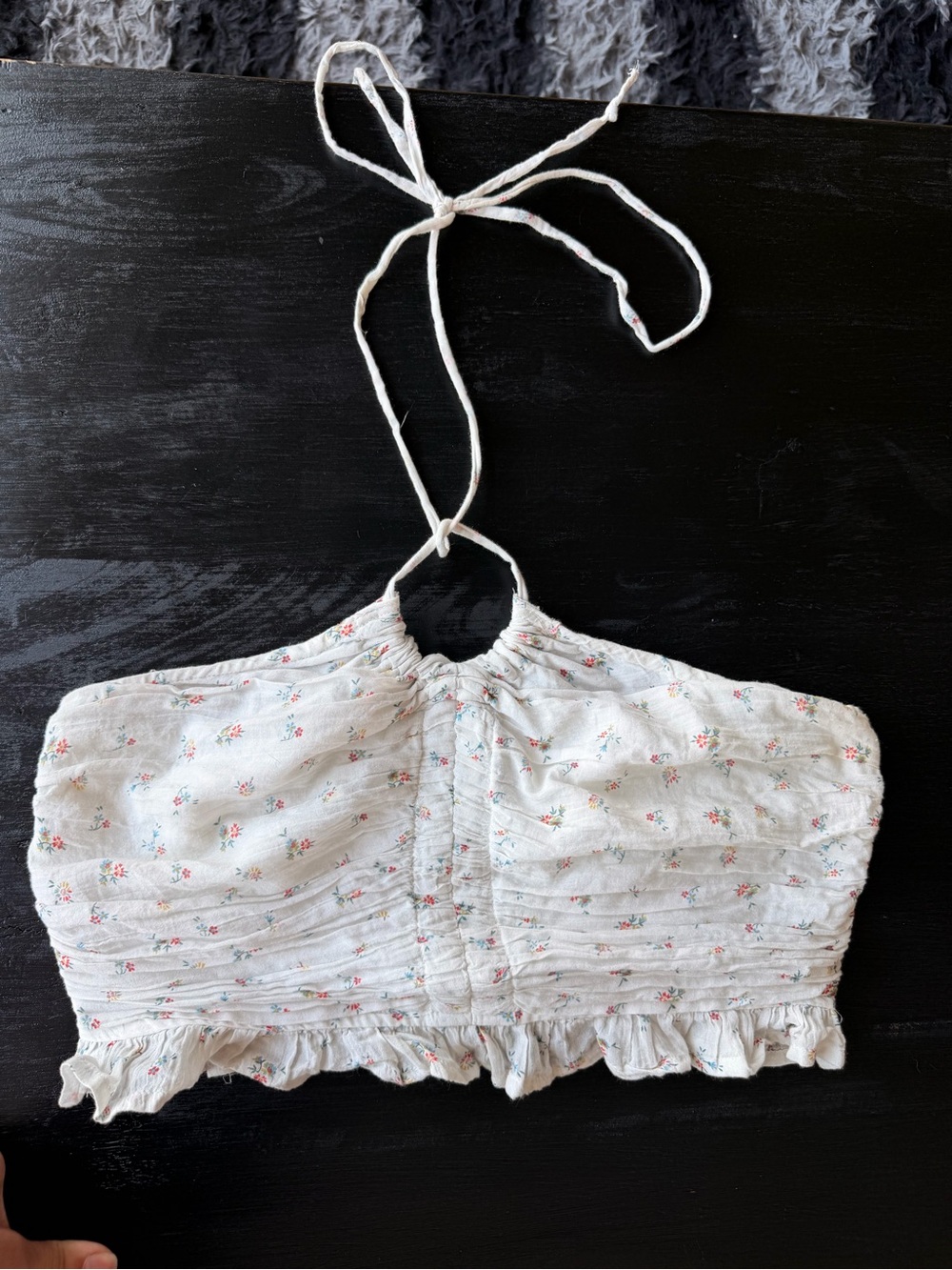 American Eagle Outfitters White Floral Halter Crop Top